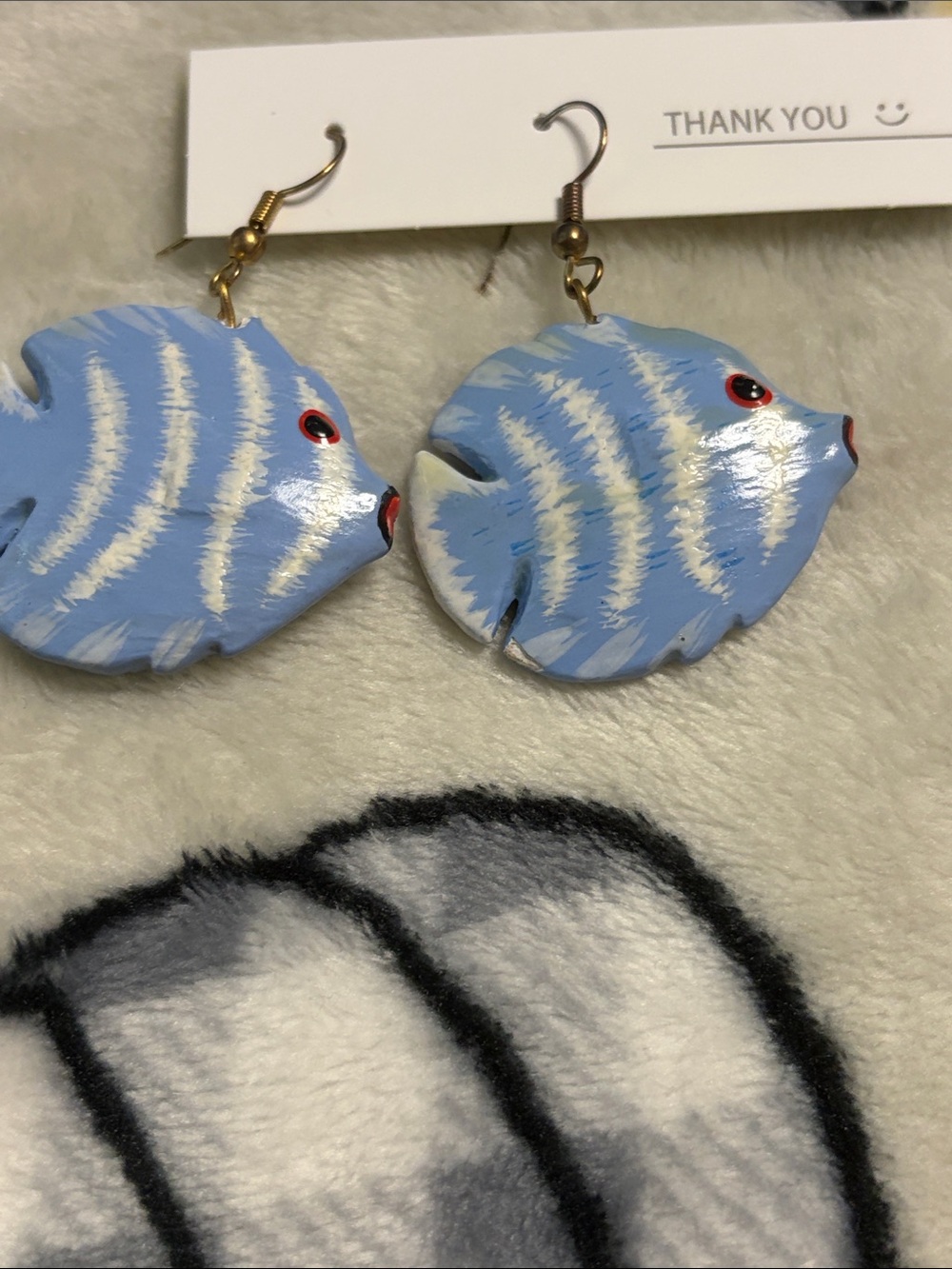 Hand-Painted Light Blue Fish Dangle Earrings